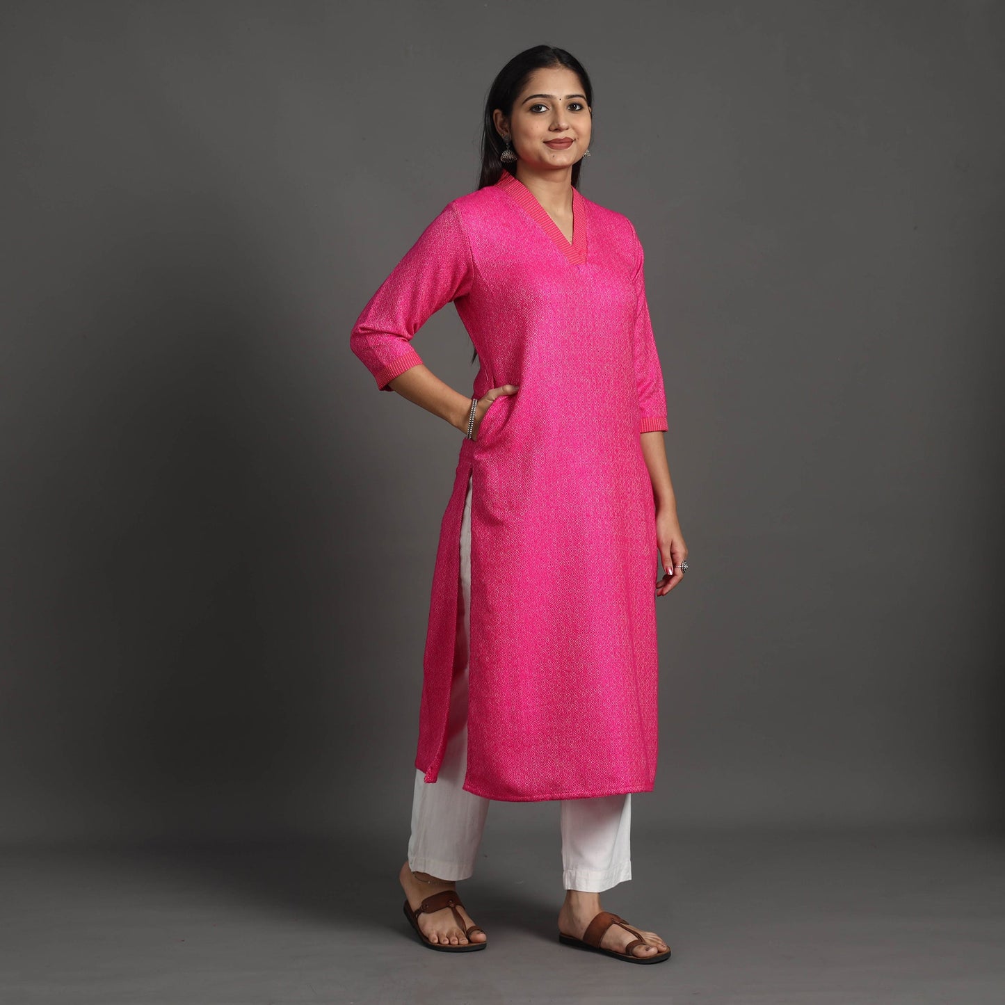 Amaira dark pink merino woolen kurta - handcrafted