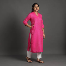 Amaira dark pink merino woolen kurta - handcrafted