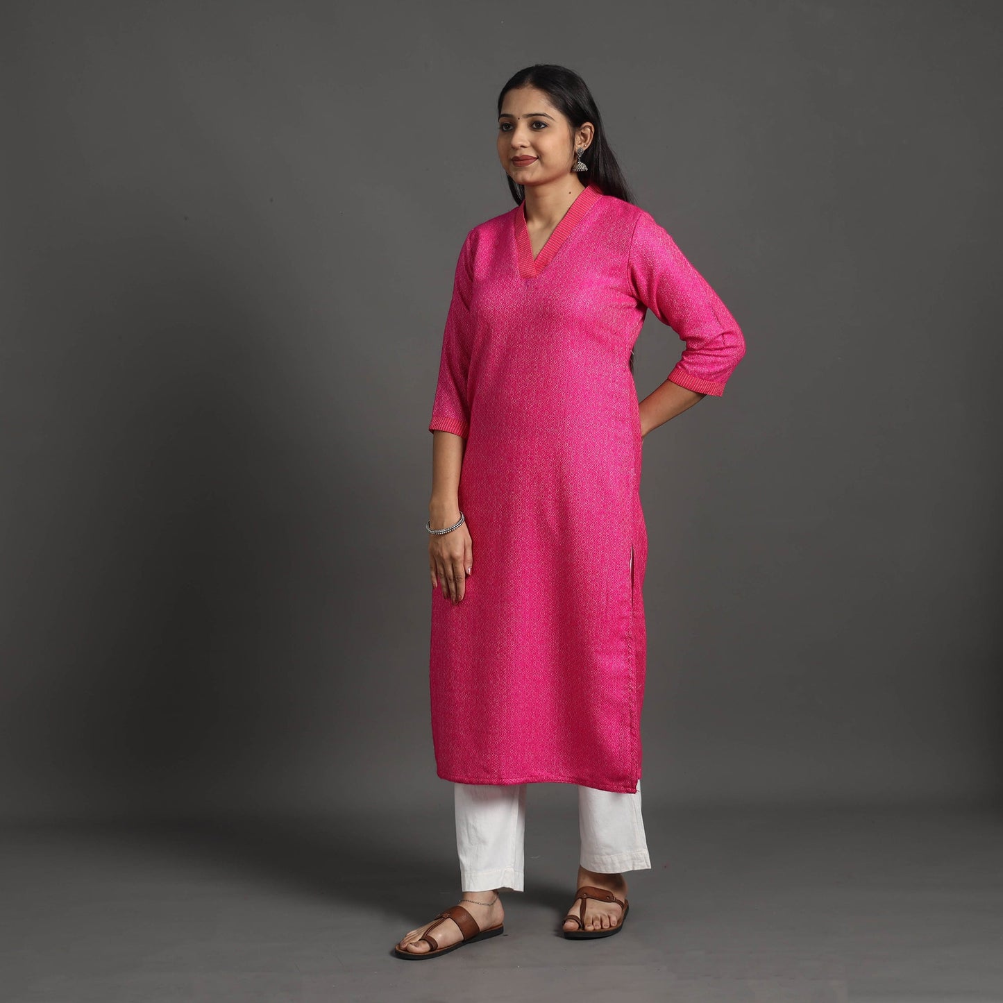 Amaira dark pink merino woolen kurta - handcrafted