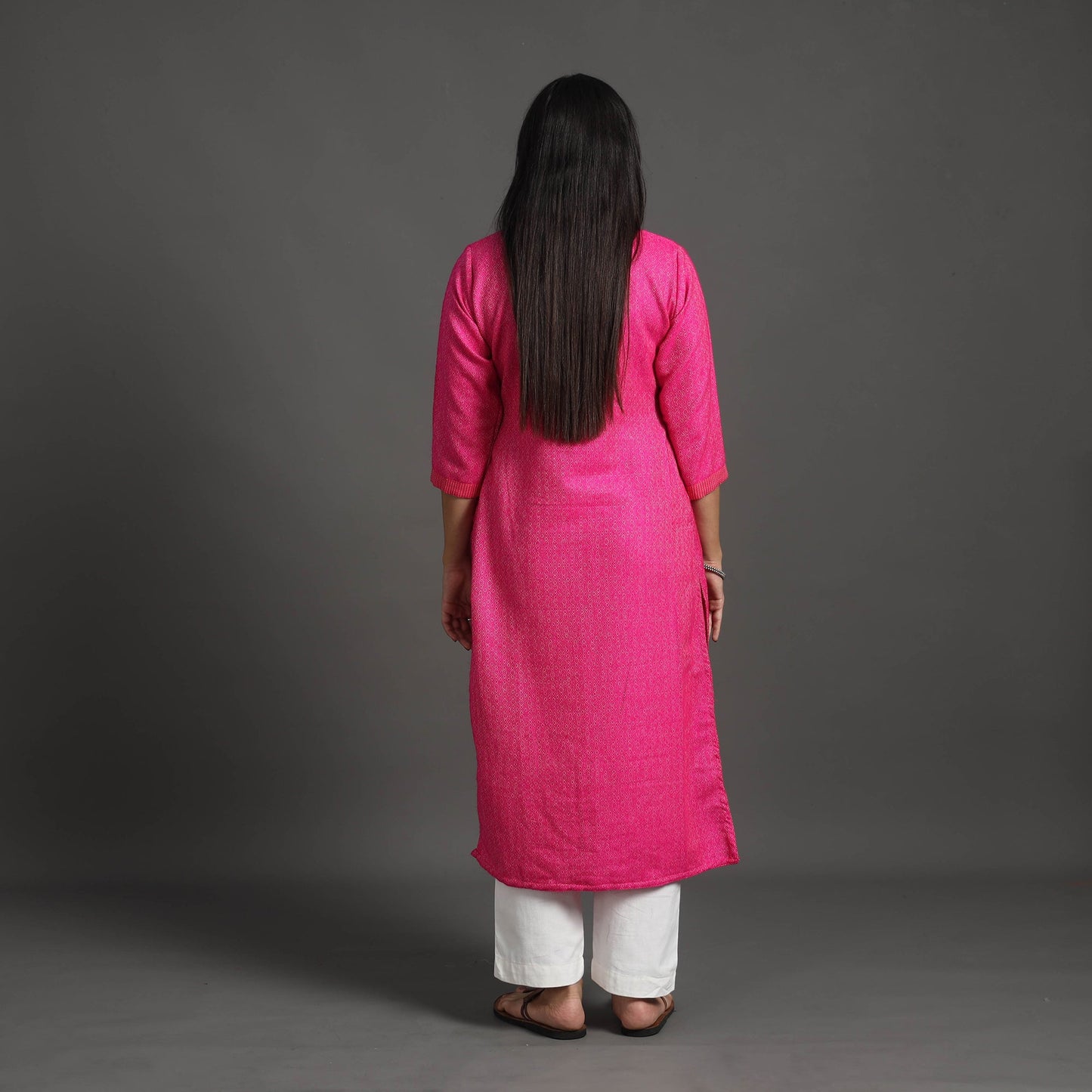Amaira dark pink merino woolen kurta - handcrafted