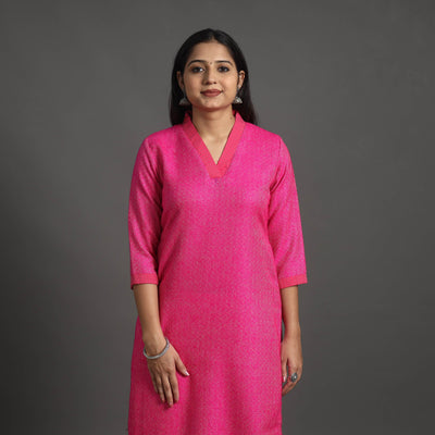Amaira dark pink merino woolen kurta - handcrafted