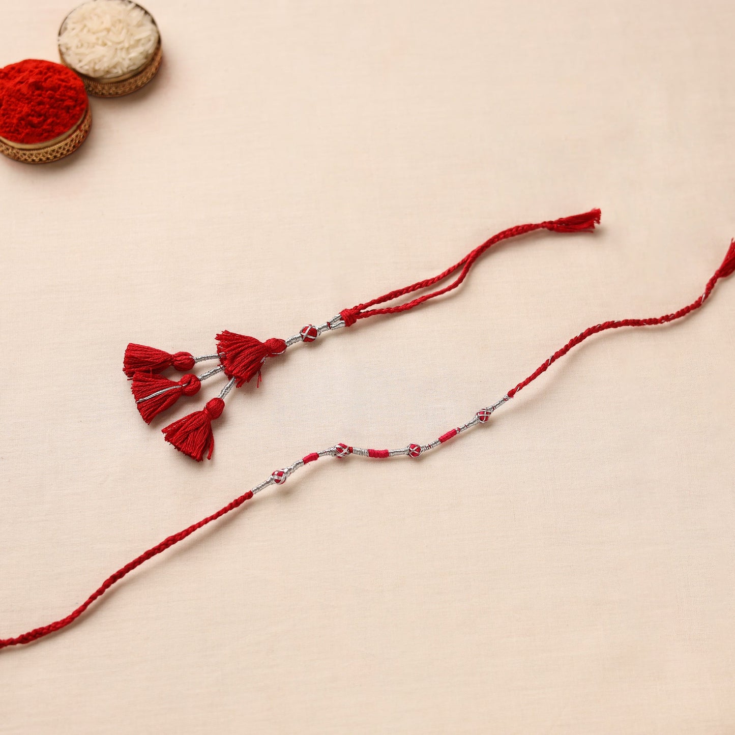 Anant Raksha Thread work Rakhi & Lumba Set