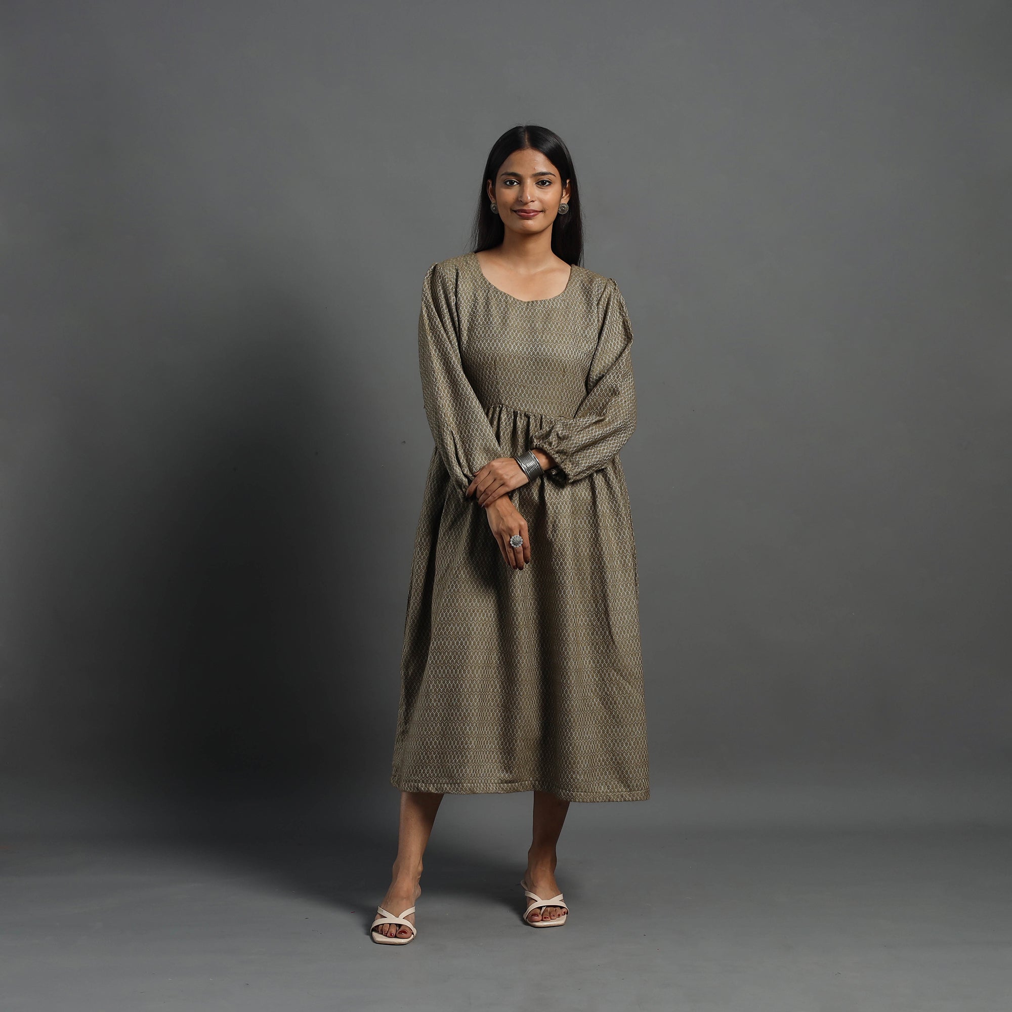 Ananya Brown Plain Flared Acrylic Woolen Dress Ananya Brown Plain Flared Acrylic Woolen Dress