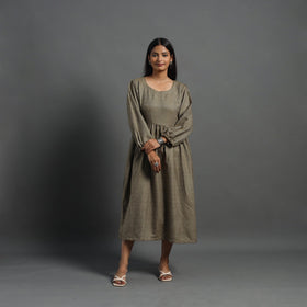 Ananya brown plain flared woolen dress 04 - handcrafted