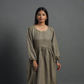 Ananya brown plain flared woolen dress 04 - handcrafted