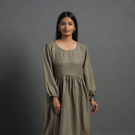 Ananya brown plain flared woolen dress 04 - handcrafted