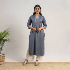 Buy Ananya Grey Linen Cotton Plain Kurta with Gota Work