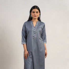 Buy Ananya Grey Linen Cotton Plain Kurta with Gota Work
