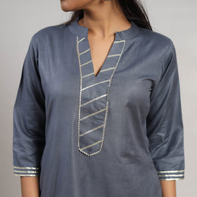 Buy Ananya Grey Linen Cotton Plain Kurta with Gota Work