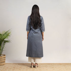 Buy Ananya Grey Linen Cotton Plain Kurta with Gota Work