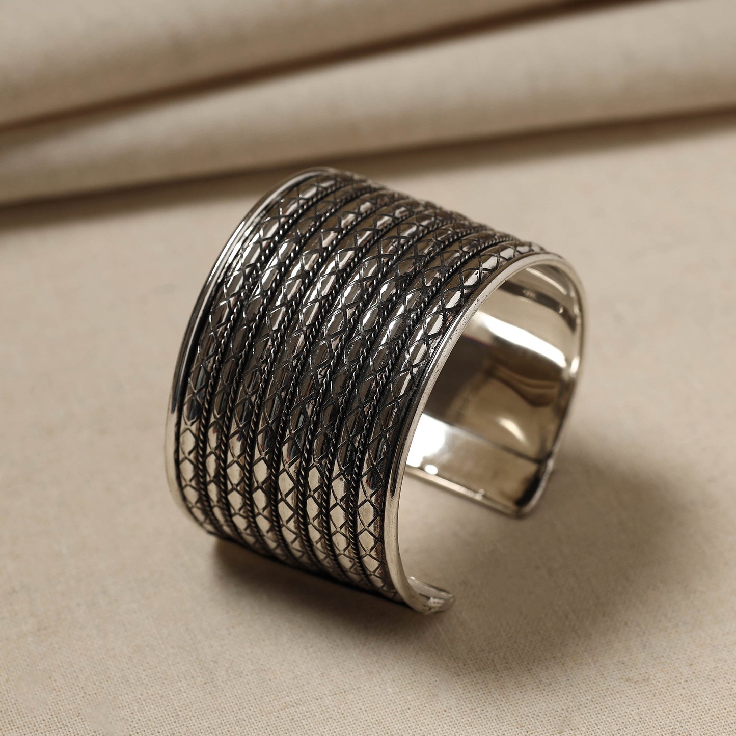 Buy Antique Finish Oxidised German Silver Cuff Bracelet (Adjustable) 