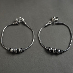  Antique Finish Oxidised White Metal Anklet Pair 15 