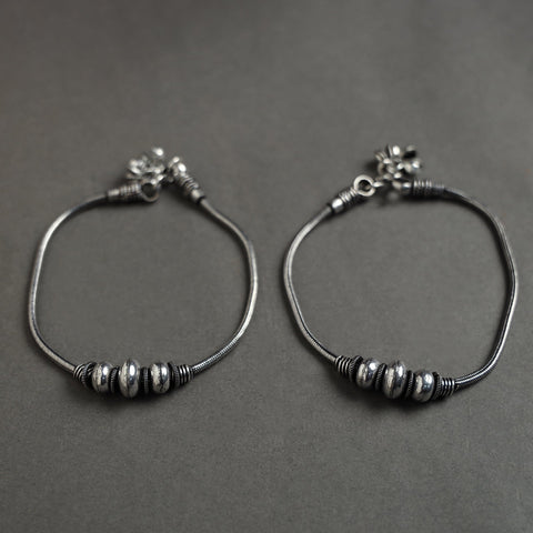  Antique Finish Oxidised White Metal Anklet Pair 15 