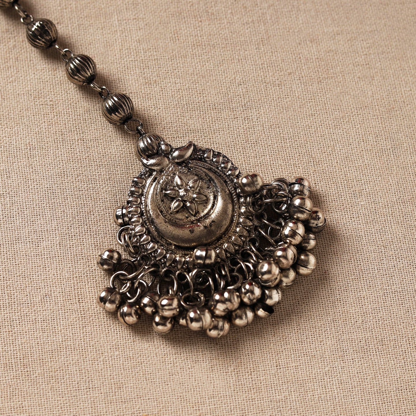 Antique finish oxidised white metal maang tikka 68