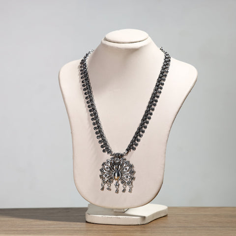 Antique finish oxidised white metal necklace 04