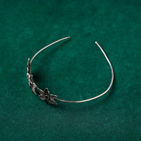  Antique Silver Finish Oxidised Brass Base Stone Work Hair Band 