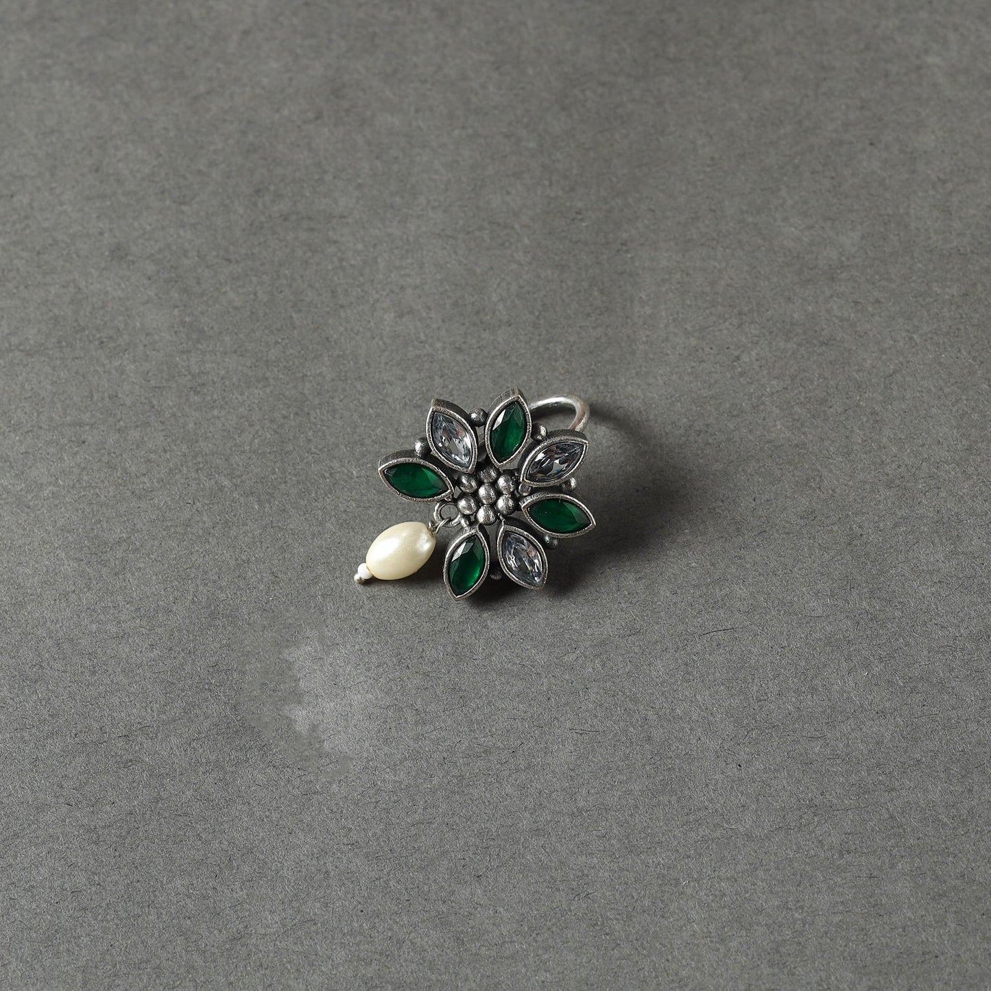 Antique Silver Finish Oxidised Brass Base Stone Work Juda Pin