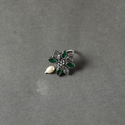 Antique Silver Finish Oxidised Brass Base Stone Work Juda Pin