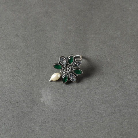 Antique Silver Finish Oxidised Brass Base Stone Work Juda Pin