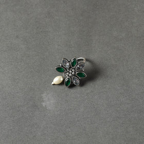 Antique Silver Finish Oxidised Brass Base Stone Work Juda Pin