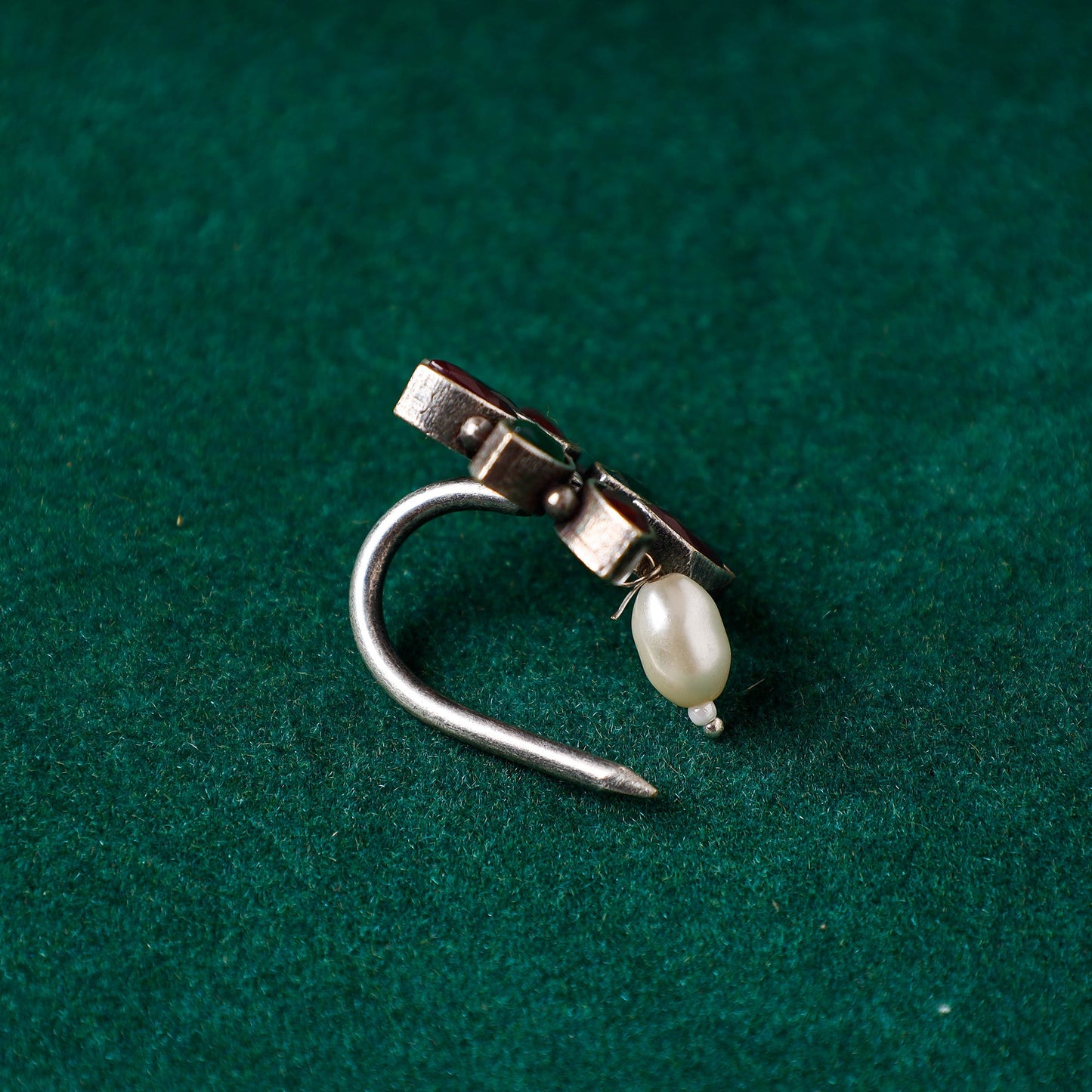  Antique Silver Finish Oxidised Brass Base Stone Work Juda Pin 