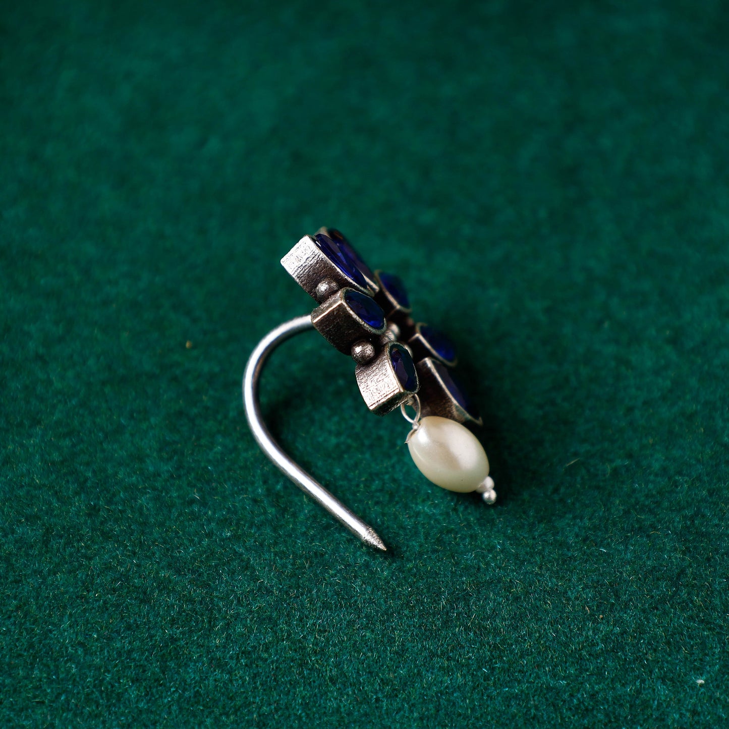  Antique Silver Finish Oxidised Brass Base Stone Work Juda Pin 