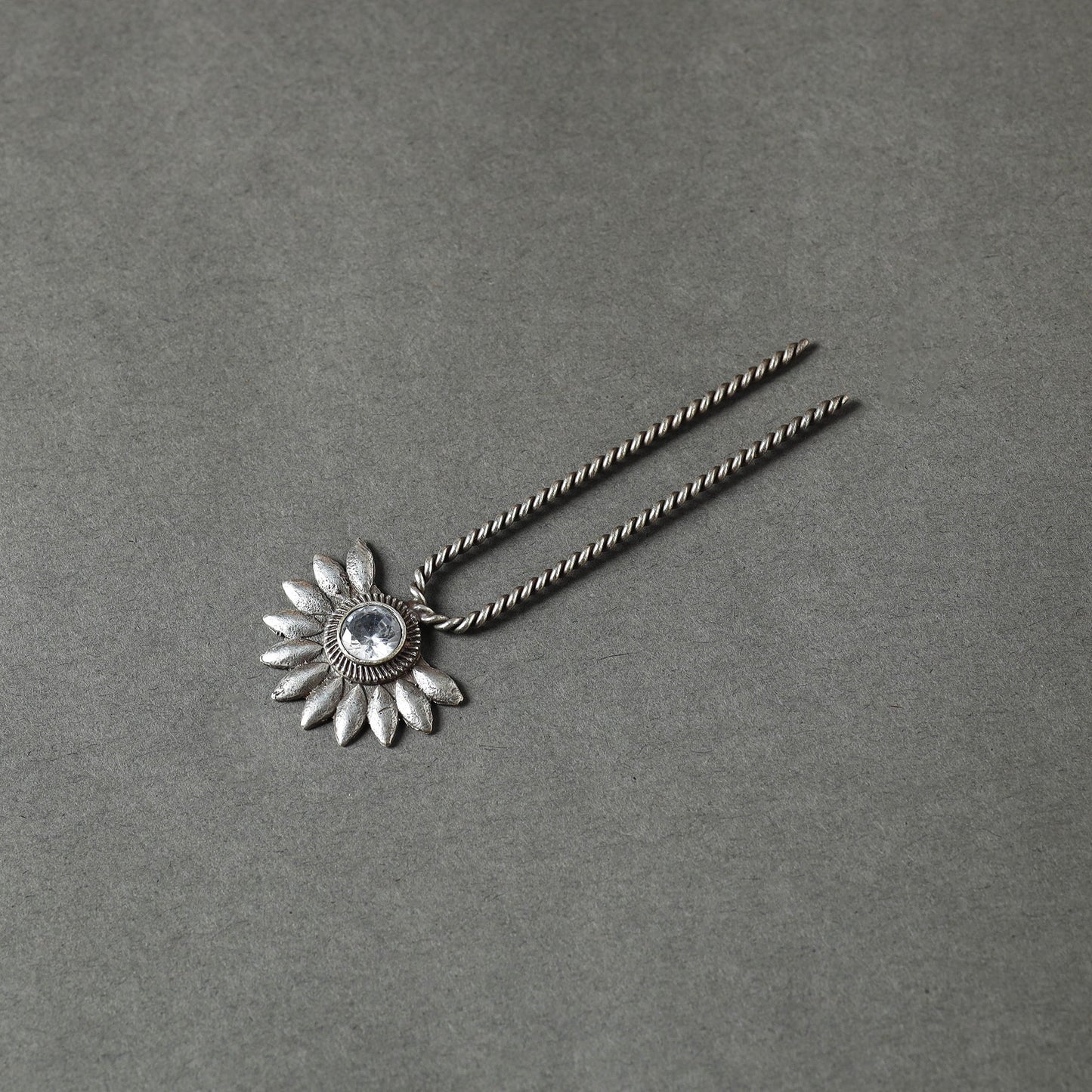  Antique Silver Finish Oxidised Brass Base Stone Work Juda Pin 