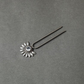  Antique Silver Finish Oxidised Brass Base Stone Work Juda Pin 