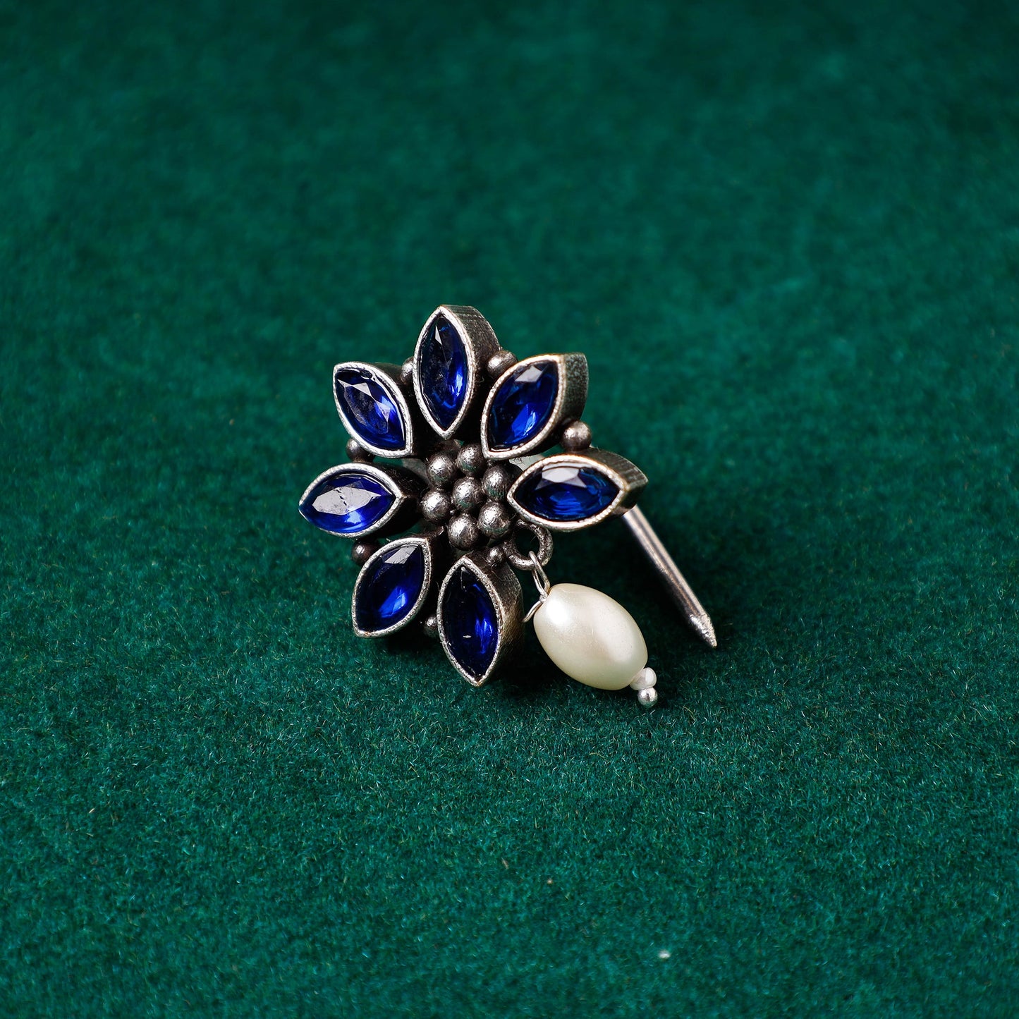  Antique Silver Finish Oxidised Brass Base Stone Work Juda Pin 