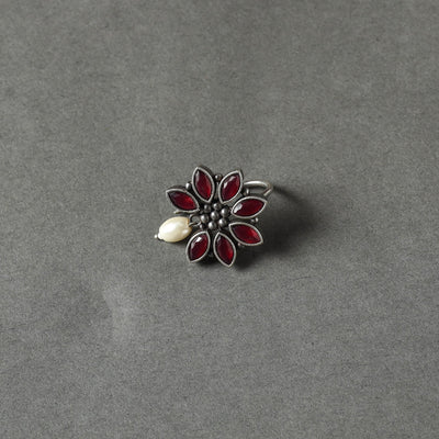  Antique Silver Finish Oxidised Brass Base Stone Work Juda Pin 