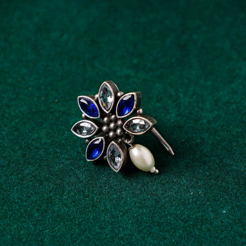  Antique Silver Finish Oxidised Brass Base Stone Work Juda Pin 