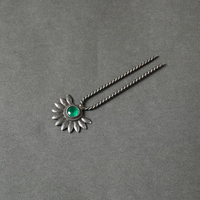  Antique Silver Finish Oxidised Brass Base Stone Work Juda Pin 