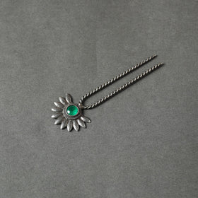  Antique Silver Finish Oxidised Brass Base Stone Work Juda Pin 