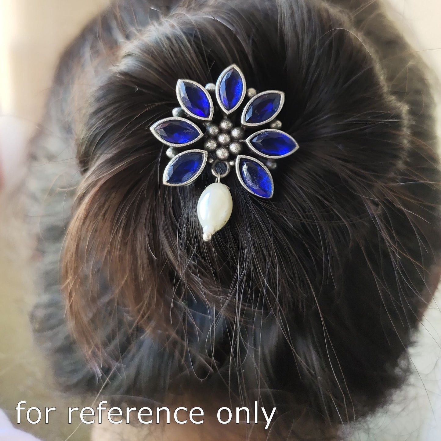  Antique Silver Finish Oxidised Brass Base Stone Work Juda Pin 