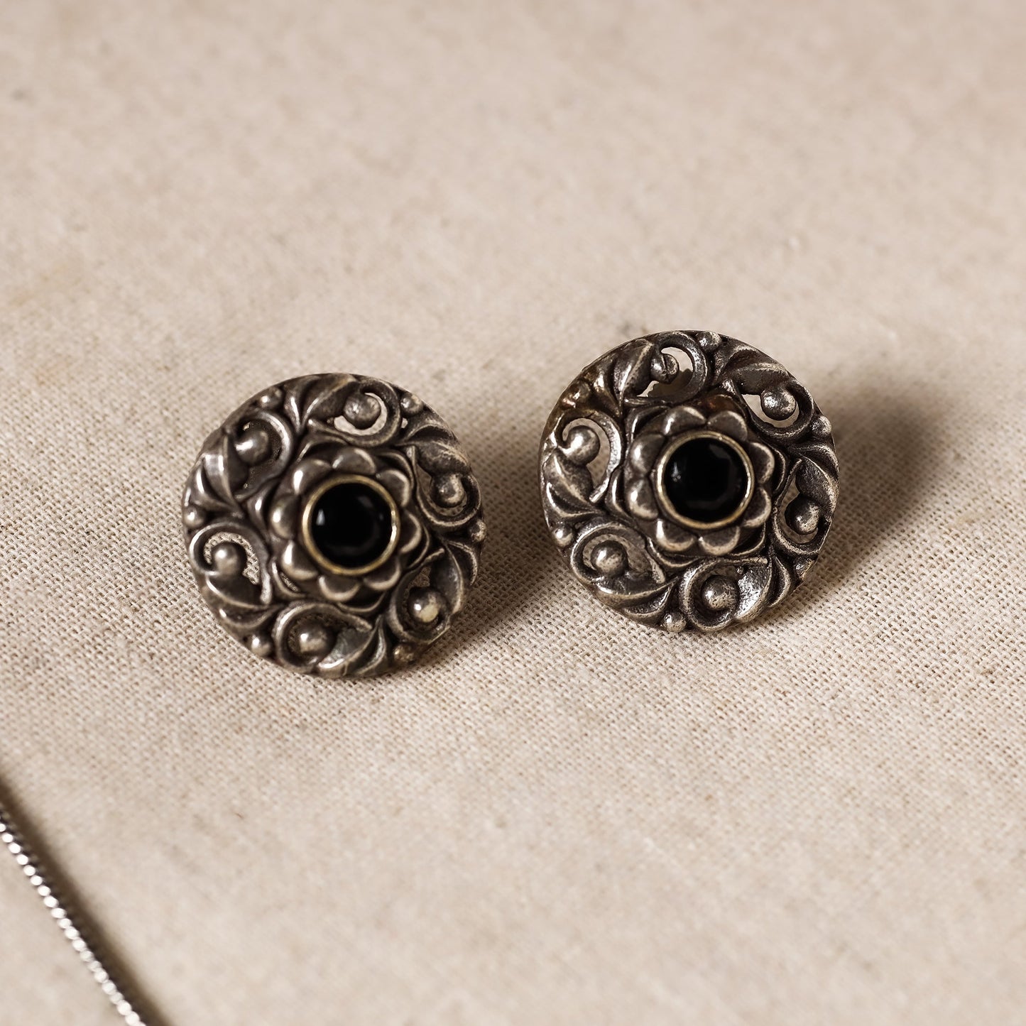  Antique Silver Finish Oxidised Brass Base Stone Work Necklace Set with Ring 