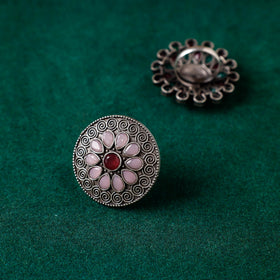 Buy Antique Silver Finish Oxidised Brass Base Stone Work Ring (Adjustable) Online at iTokri.com