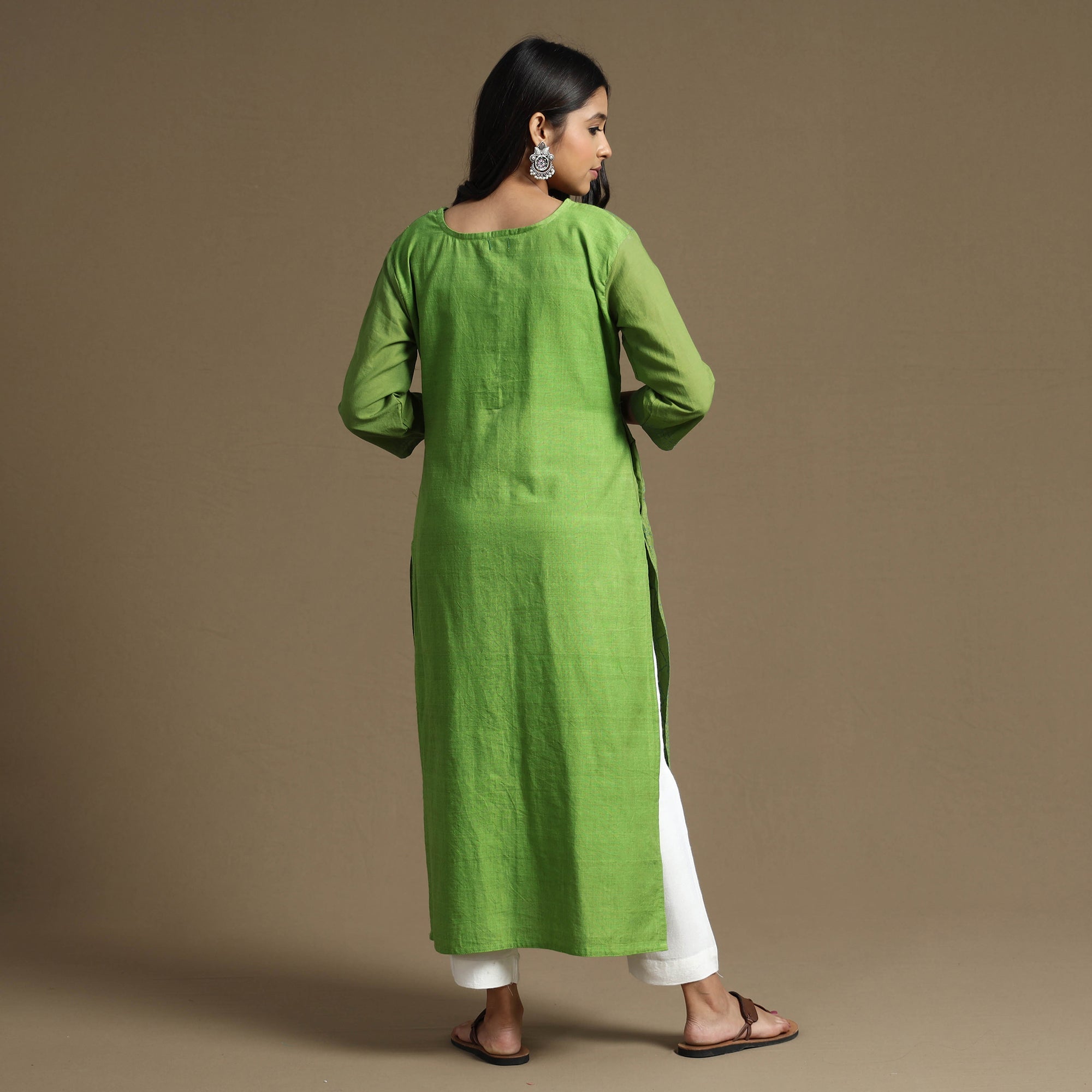  Plain Cotton Tagai Work Long Kurta 