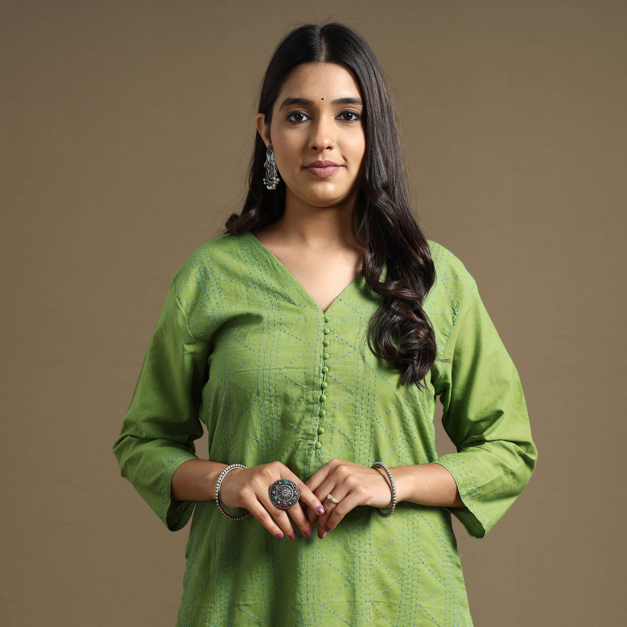  Plain Cotton Tagai Work Long Kurta 