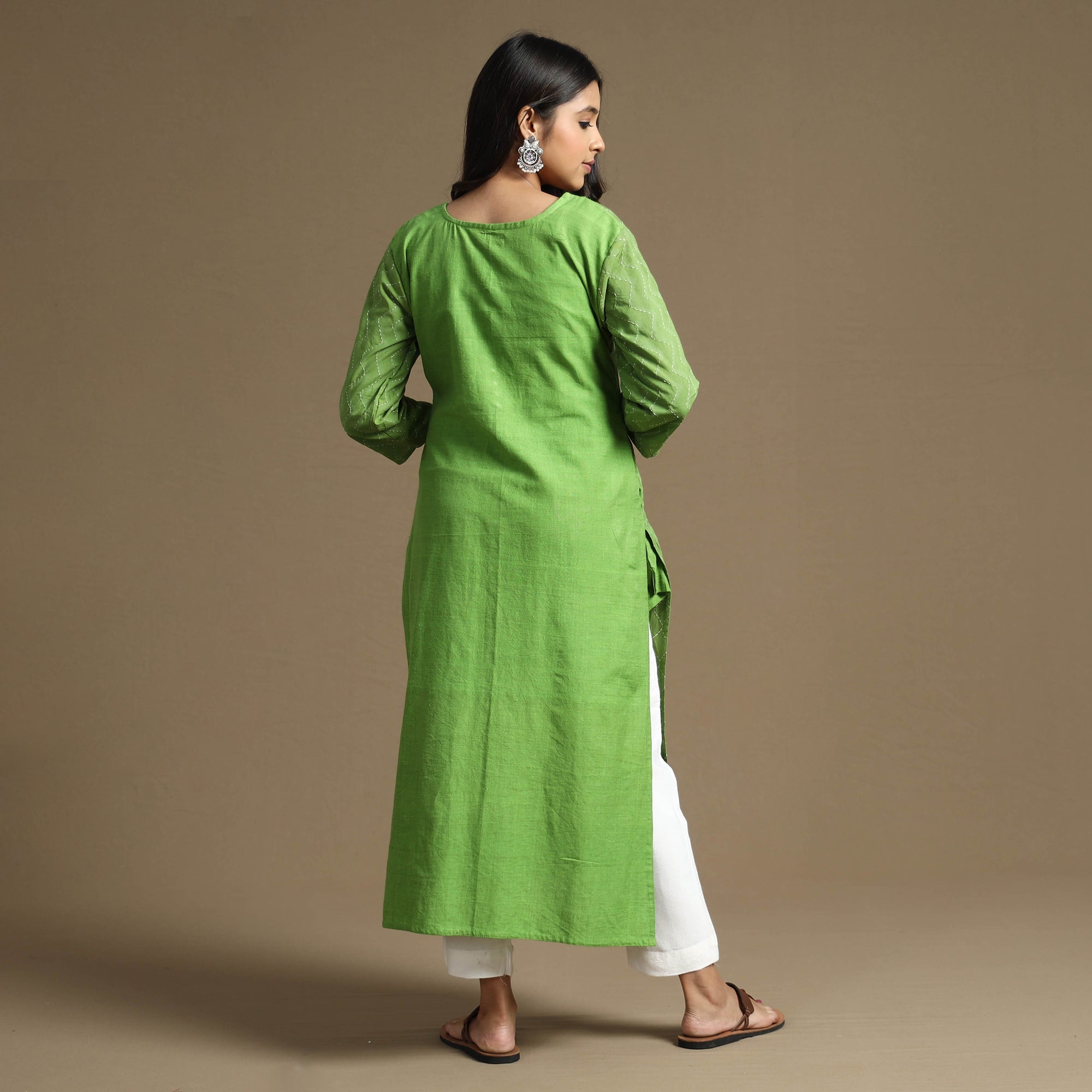  Plain Cotton Tagai Work Long Kurta 