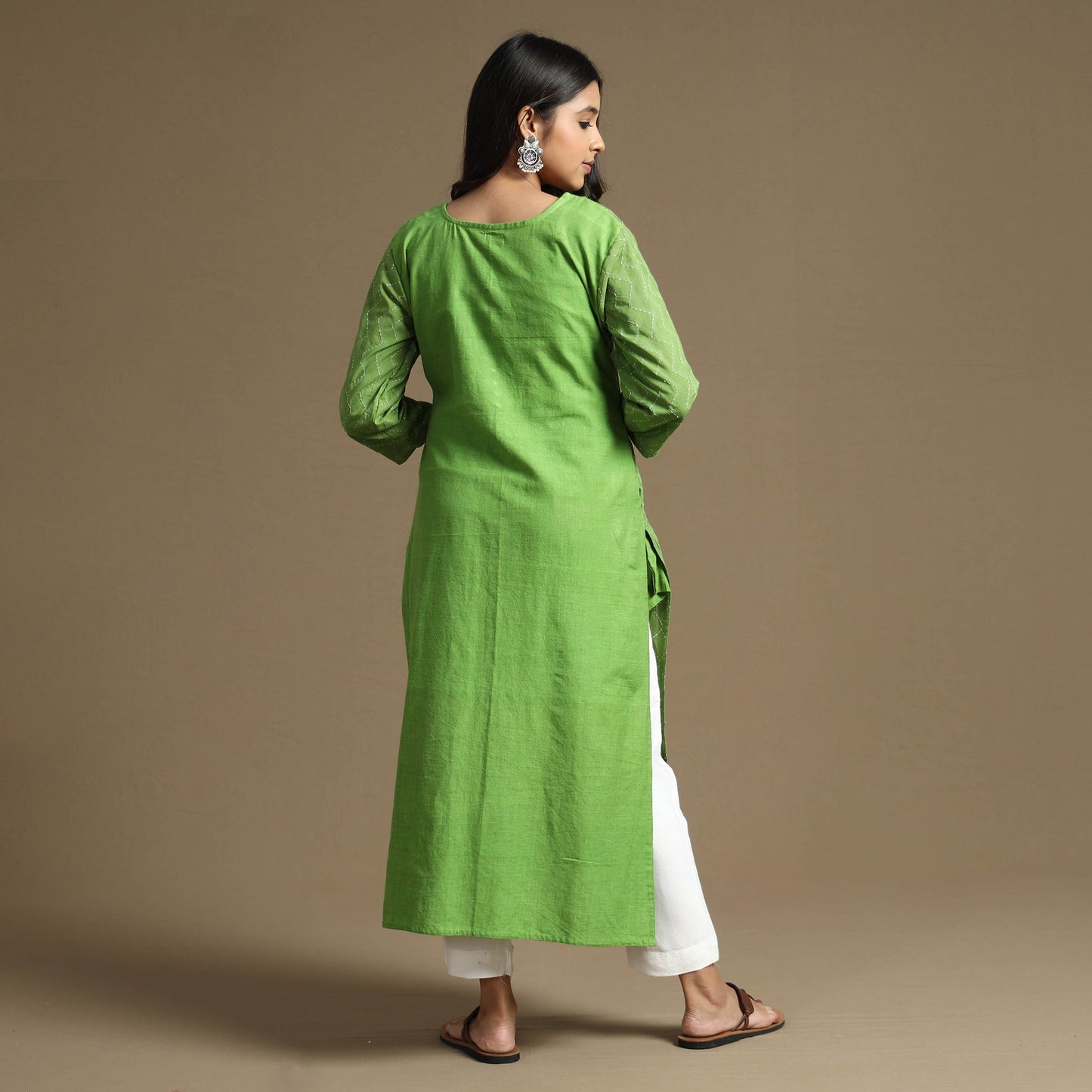  Plain Cotton Tagai Work Long Kurta 