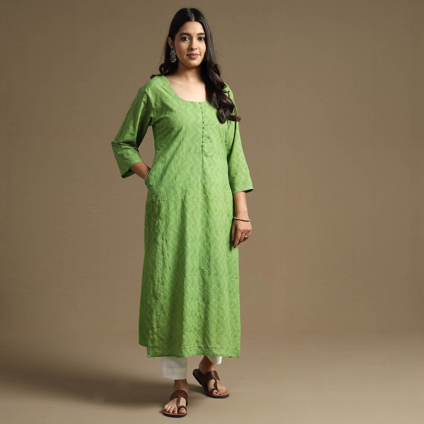  Plain Cotton Tagai Work Long Kurta 