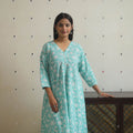 Aqua blue - cotton a-line sanganeri kurta 16 - handcrafted