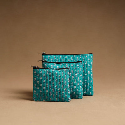 Aqua blue - handmade cotton multipurpose utility pouches