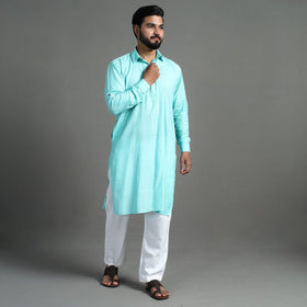 Aqua blue - linen viscose plain men long pathani kurta