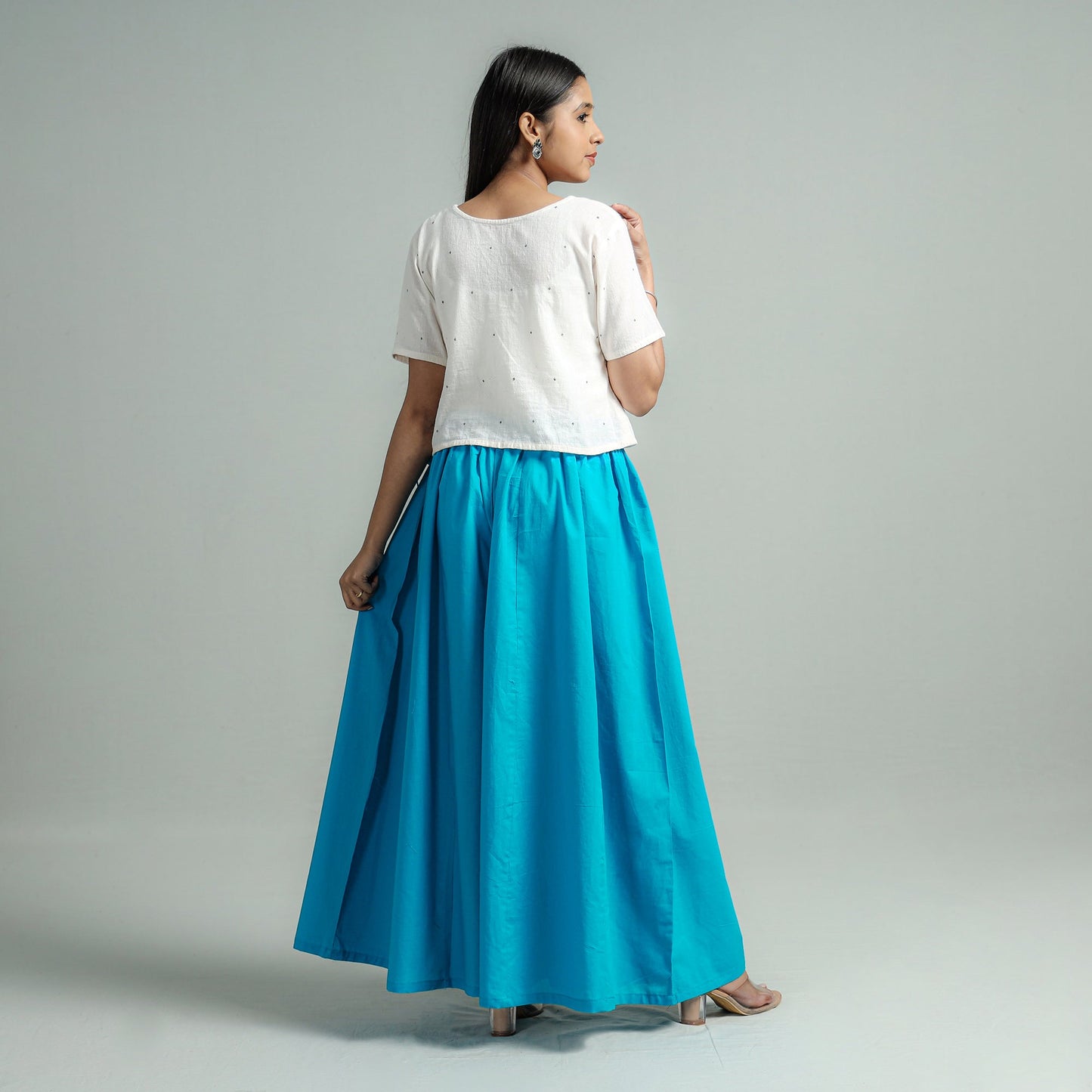  Aqua Blue Plain Dyed Cotton Flared Palazzo | iTokri