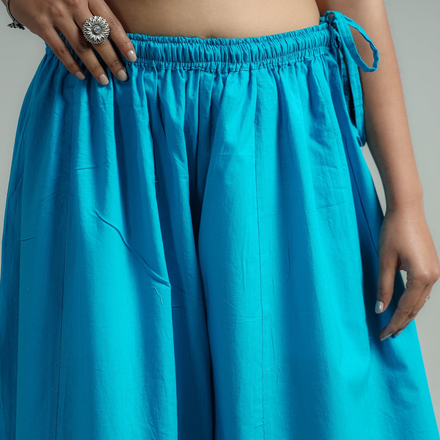  Aqua Blue Plain Dyed Cotton Flared Palazzo | iTokri