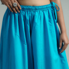  Aqua Blue Plain Dyed Cotton Flared Palazzo | iTokri
