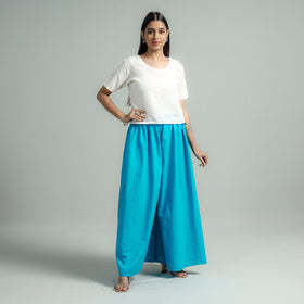  Aqua Blue Plain Dyed Cotton Flared Palazzo | iTokri
