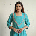 Buy Plain Solid Slub Silk A-Line Kurta with Beadwork Hand Embroidery Lace 13 Online at iTokri.com
