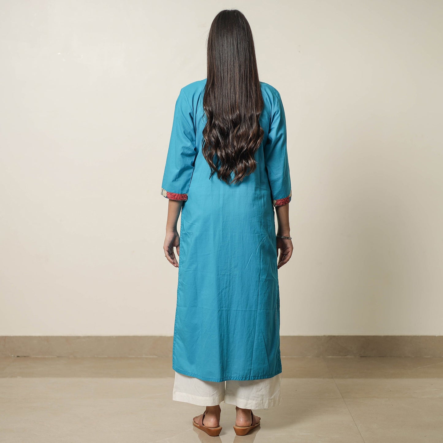  Srikalahasti Kalamkari Patchwork Plain Cotton Long Straight Kurta 17 